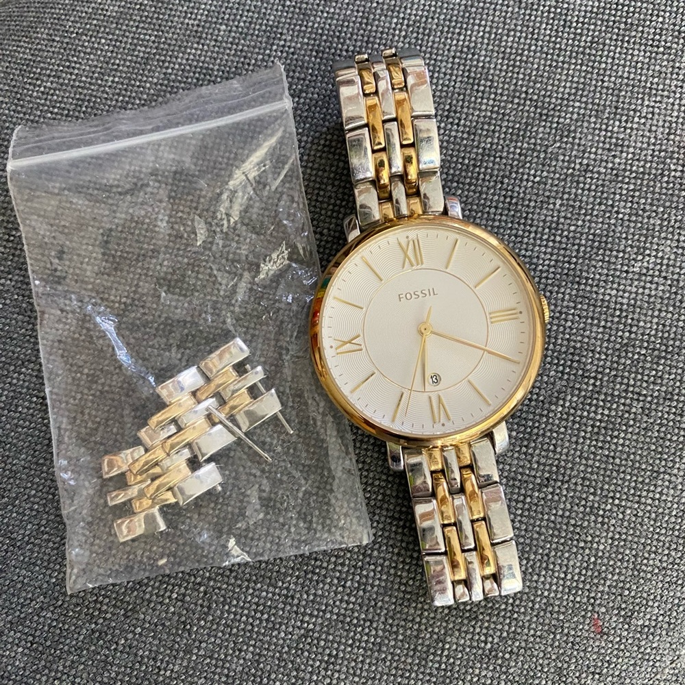 Gold and silver Fossil Watch with links for sizing